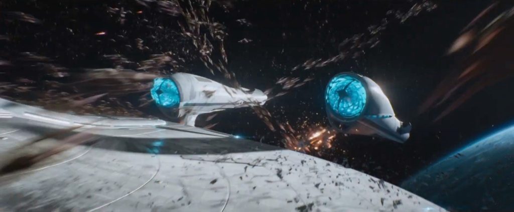 star trek futuristic drone swarm attack scene